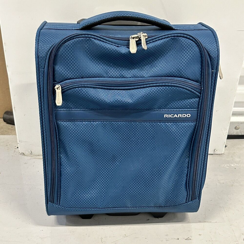 Ricardo Front Opening Carry On Spinner Luggage Suitcase Navy Blue